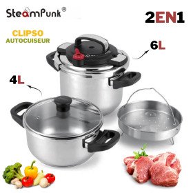 Cocotte minute Clipso 2en1 autocuiseur SteamPunk 6L et 4L قدر الضغط كليبسو 2 في 1 ستيم بانك 6 لتر و4 لتر