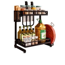 رف توابل من طبقتين لخزانة المطبخ متعددة الوظائف من الفولاذ المقاوم للصدأ